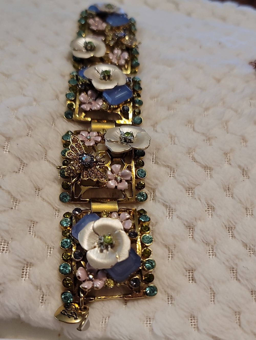 Floral Blue and Green Crystal Statement Bracelet